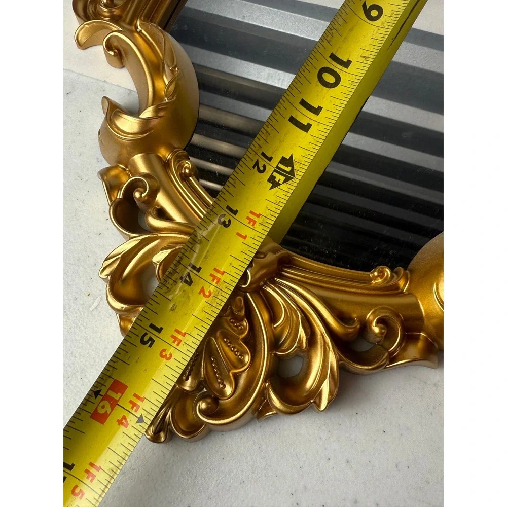 Vintage Style Ornate Gold Baroque Wall Mirror Scrollwork Shield Frame